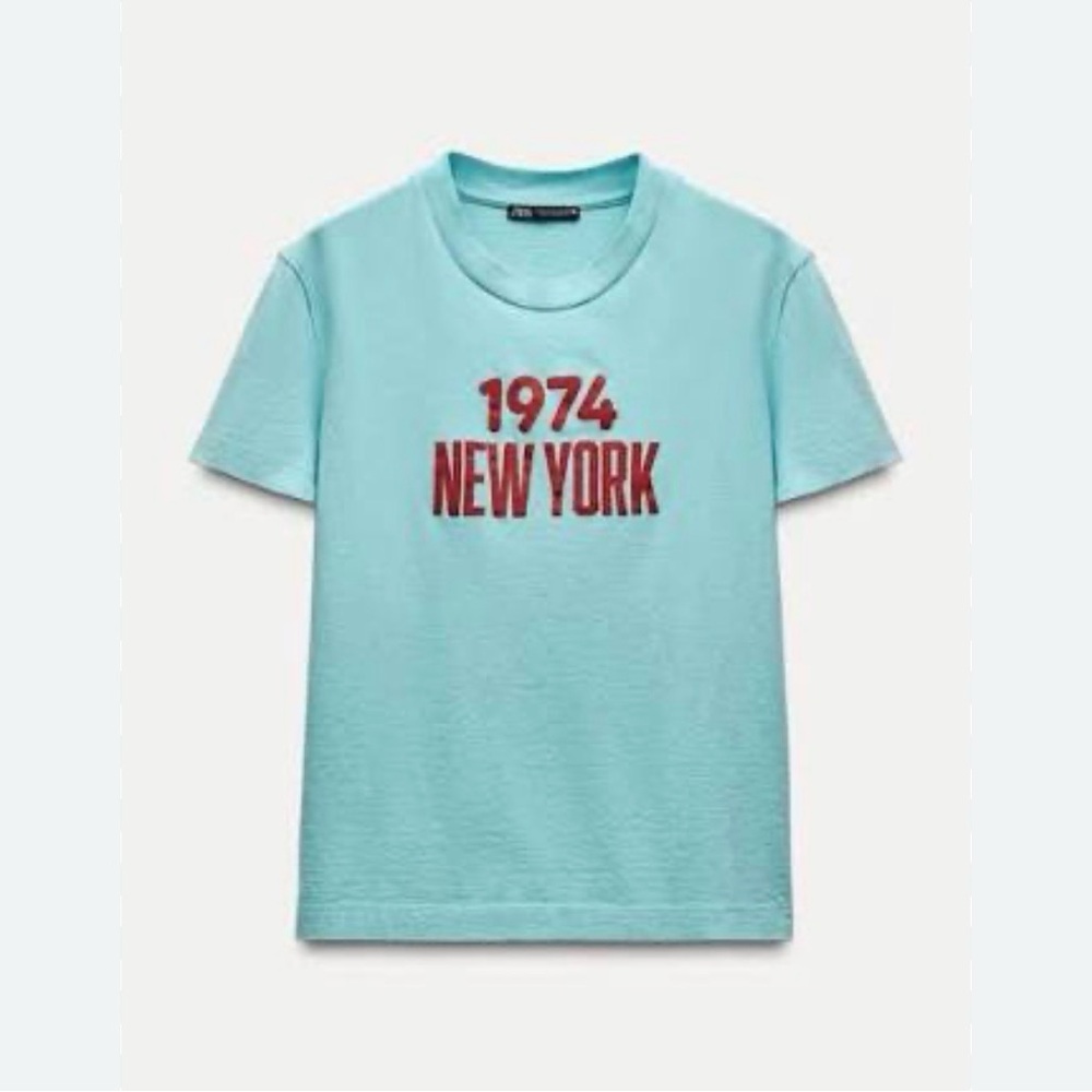 Zara Light Blue '1974 New York' vintage style Tee t shirt nwt